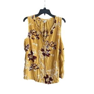 Sonoma Goods‎ For Life Womens XL Sleeveless Floral Blouse Gold Brown Casual
